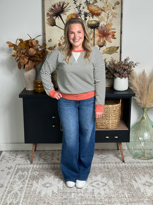 Stripe Sweatshirt with Rust Trim