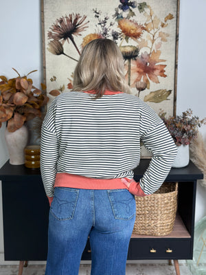 Stripe Sweatshirt with Rust Trim