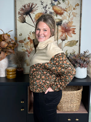 Vintage Floral Medium Weight Zip Up Bomber Jacket (Small - 3X)