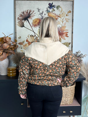 Vintage Floral Medium Weight Zip Up Bomber Jacket (Small - 3X)