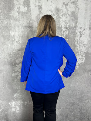 Blue Ruched Sleeve Blazer with Dalmatian Print Lining