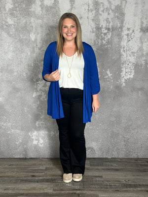 The Wrinkle Free Button Detail Cardigan - Blue (Small - 3X) (RESTOCK)