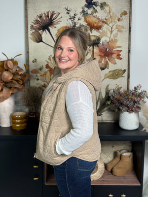 The Quinn Quilted Vest - Taupe