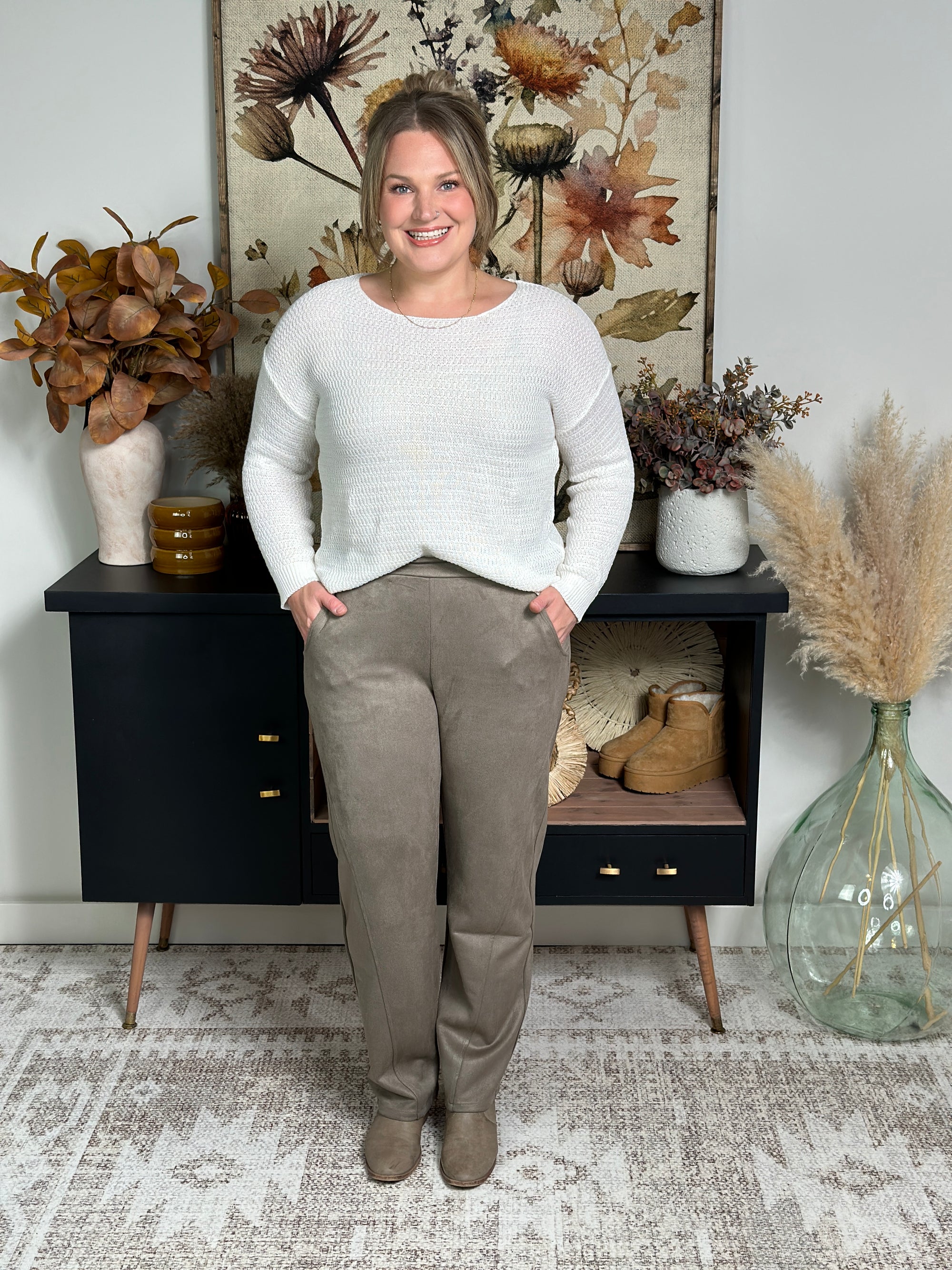 Sage Grey Faux Suede Pants- BESTSELLER