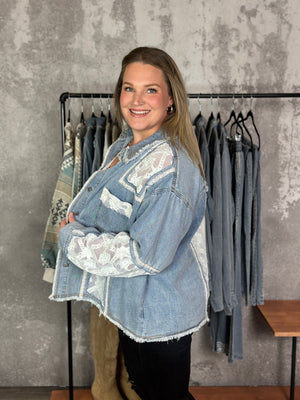 Denim Lace Combo Lightweight Shacket