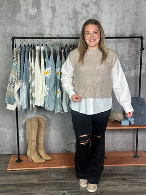 White Blouse with Attached Sweater Vest Combo Top