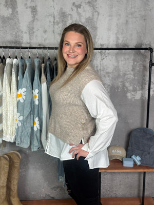 White Blouse with Attached Sweater Vest Combo Top