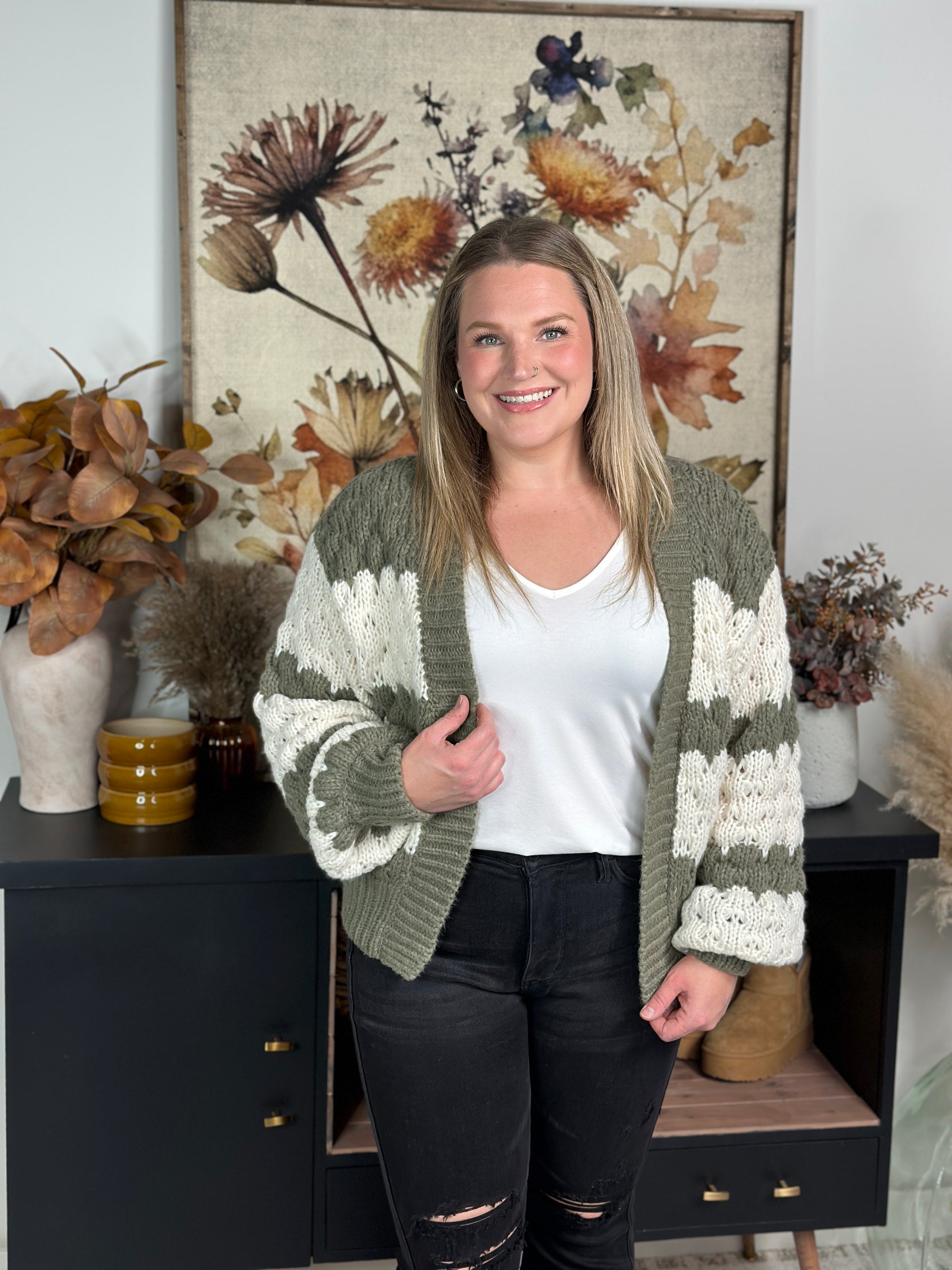 The Cynthia Cardigan - Ivory/Olive