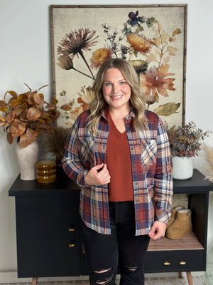 Rust/Navy Plaid Button Up Top