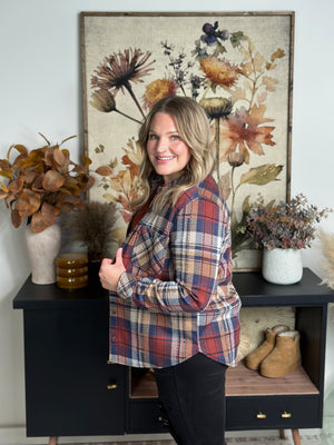 Rust/Navy Plaid Button Up Top