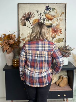 Rust/Navy Plaid Button Up Top