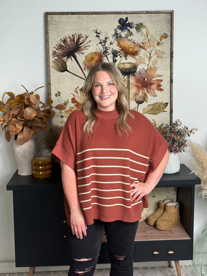 Rust Stripe Poncho Sweater