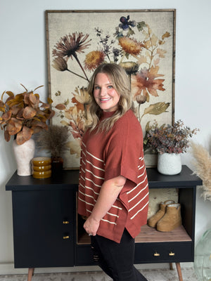 Rust Stripe Poncho Sweater