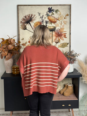 Rust Stripe Poncho Sweater