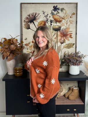 Rust Floral Detail Cardigan