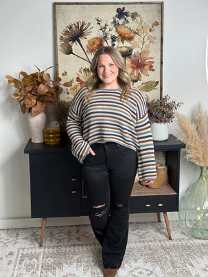 Blueberry Blue and Brown Stripe Sweater