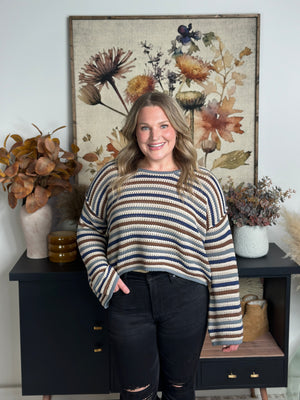 Blueberry Blue and Brown Stripe Sweater