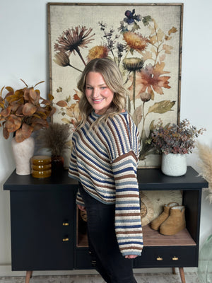 Blueberry Blue and Brown Stripe Sweater