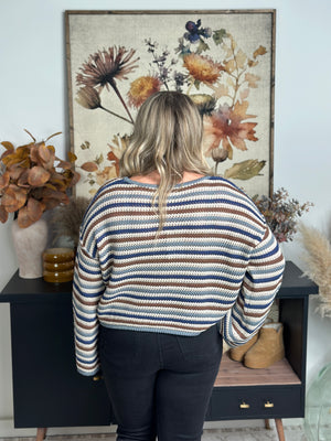 Blueberry Blue and Brown Stripe Sweater