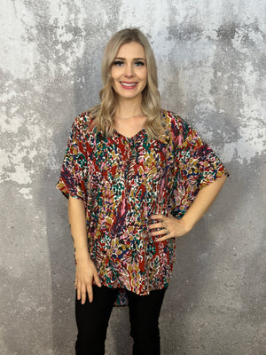 Rust Flirty Floral Wrinkle Free Dolman Top  (Small-3X)