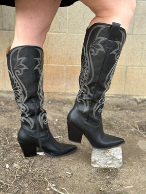 Tall Knee High Black Betty Western Boot