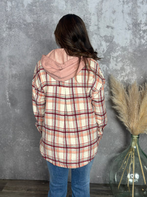 Blush Plaid Button Up with Hood