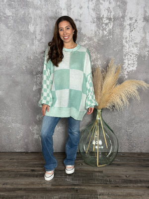 Mint Checker Sweater