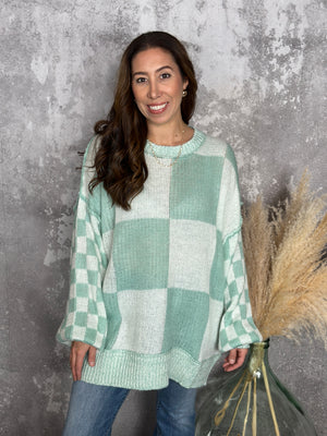 Mint Checker Sweater