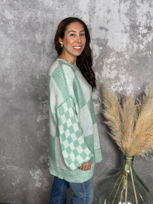 Mint Checker Sweater