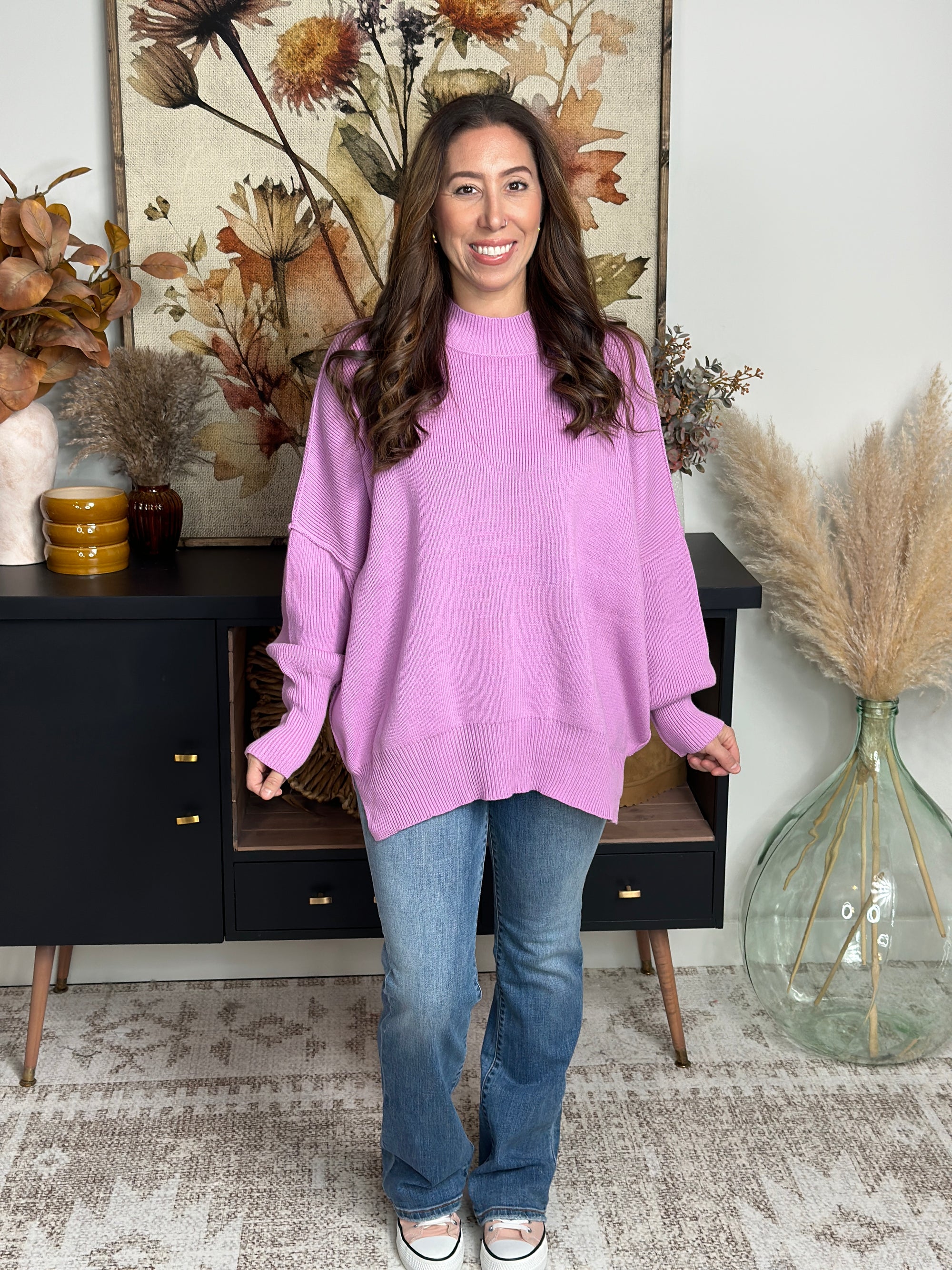 The Side Slit Oversized Sweater - Mauve