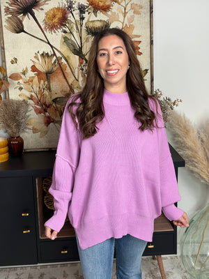 The Side Slit Oversized Sweater - Mauve