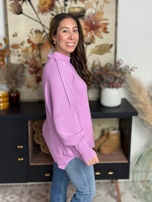 The Side Slit Oversized Sweater - Mauve