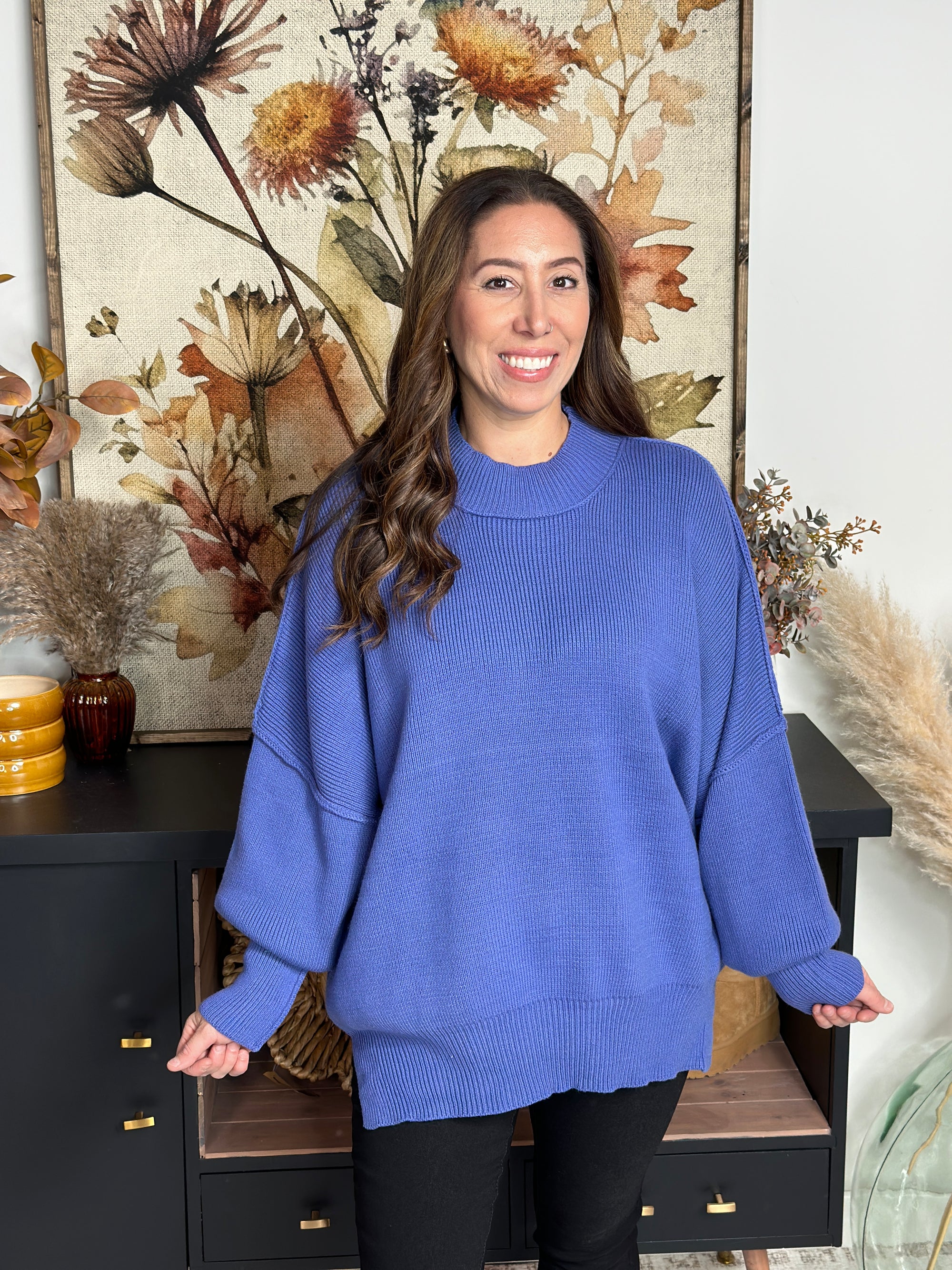 The Side Slit Oversized Sweater - Periwinkle