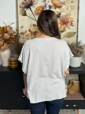 Soft Ribbed Rae Top - Grey (Small - 3X)