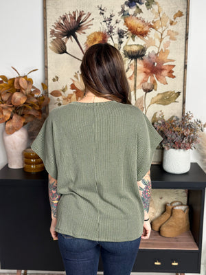 Soft Ribbed Rae Top - Olive (Small - 3X)