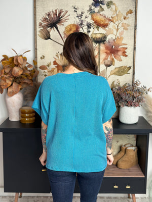 Soft Ribbed Rae Top - Teal  (Small - 3X)