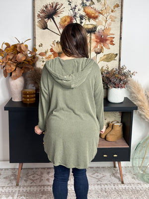 Soft Ribbed Hooded Cardigan - Olive  (Small - 3X)