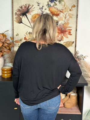 Bamboo Drop Shoulder Basic Long Sleeve - Black  (Small - 2X)