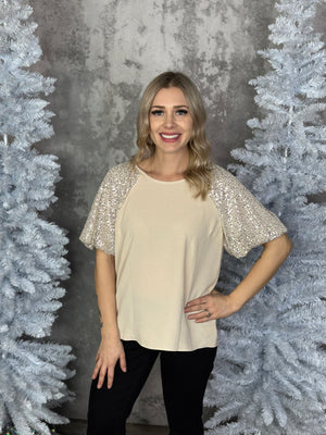 Sequin Sleeve Stella Top - Ivory (FINAL SALE)