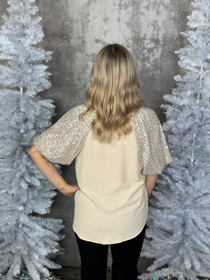 Sequin Sleeve Stella Top - Ivory (FINAL SALE)