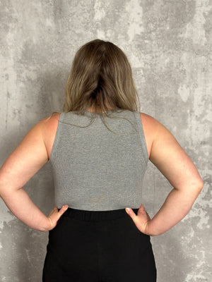 High Neckline Tank Bodysuit - Grey (Small - 3X) FINAL SALE