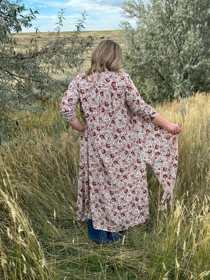 Brown/Taupe Floral Embroidered Duster