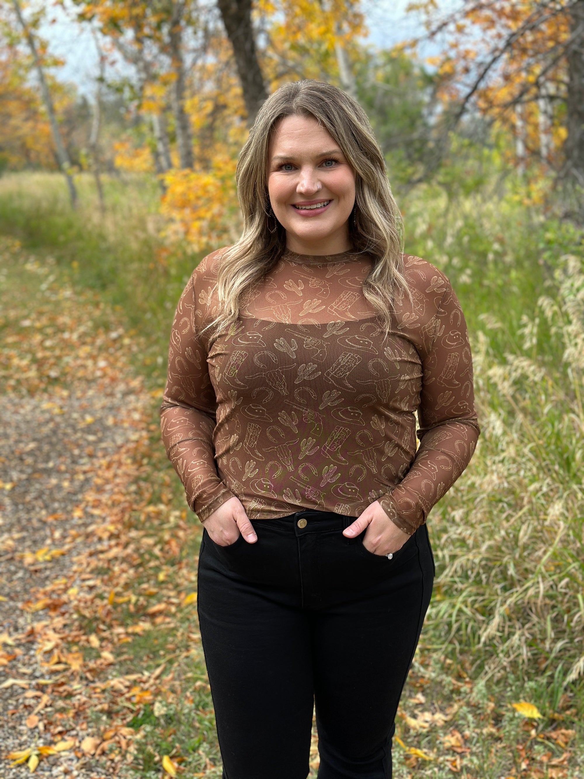 Wild West Brown Mesh Top