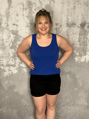 Blue Roundneck Ribbed Tank