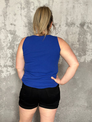 Blue Roundneck Ribbed Tank