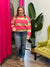 Neon Pink Taupe Stripe Sweater