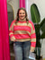 Neon Pink Taupe Stripe Sweater