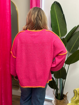 Pink Sweater with Orange Trim