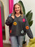 Charcoal Vneck Sweater with Multi Floral Appliqué