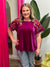 Velvet Top with Embroidered Sleeves - Magenta